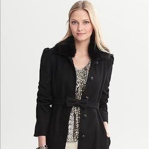 Banana Republic faux fur bow belted wool coat